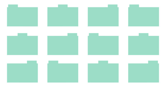 Grid of teal colored folder icons with tabs organization document management