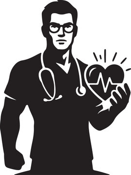 Cardiologist or Doctor Holding Heart with Ecg Pulse Line Vector Illustration.