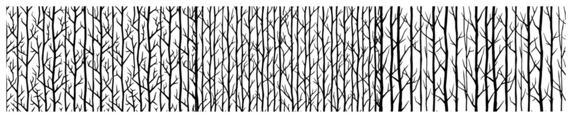 Bare tree trunks forming a dense forest border in minimalist line art style © UrbanDruid