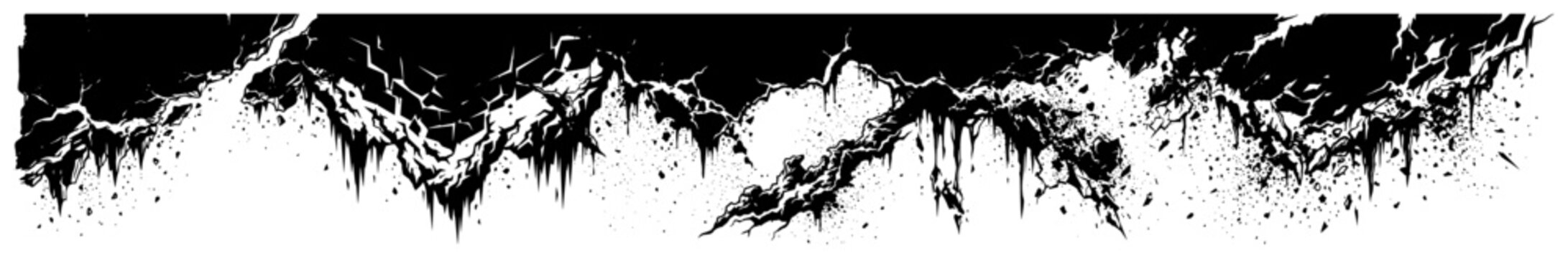 Jagged torn paper edge border with rough cracked texture in high contrast grunge style