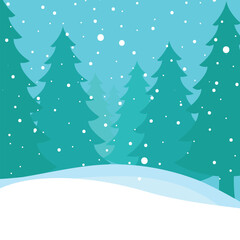 Fototapeta premium Forest winter landscape background. trees, mountains and snow. winter mountains in snowy weather. snowfall adventure tourism