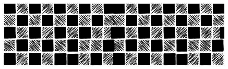 Checkerboard grid pattern with solid and hatched squares in a hand drawn sketch style © UrbanDruid