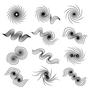 Abstract Swirls and Vortexes Design Elements on White