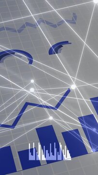 Vertical video: Opening grey grid plane starting nodes lighting and bars rising, showing data links