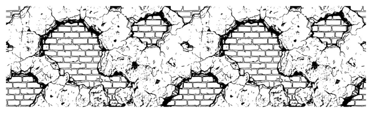 Cracked plaster wall revealing inner brick structure in urban industrial style
