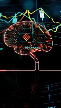 Vertical video: Charts peaking starting node pulsing, neon brain lighting traces showing data