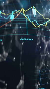 Vertical video: Camera lifting and rotating, 3D curved chart revealing rings trends, showing ranges