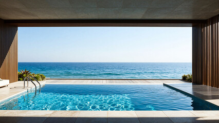 Fototapeta premium Luxurious infinity pool overlooking tranquil blue ocean
