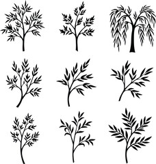 Fototapeta premium Black silhouette collection of various trees and branches