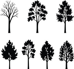 Obraz premium Set of black tree silhouettes in different shapes