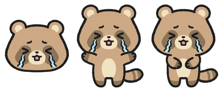 泣いているタヌキのイラストセット