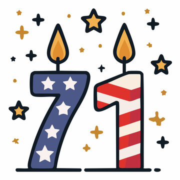 Number 71 Birthday Candles with Stars and Stripes Design