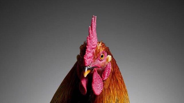 Vibrant rooster portrait showcasing colorful feathers and distinct features. Close-up captures rooster's expressive eyes and detailed plumage. Ideal for agriculture and animal-themed projects.