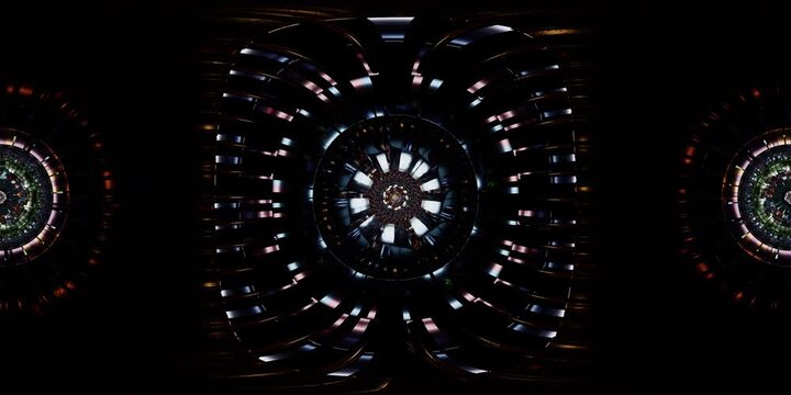 Immersive mandala VR 360 loop structured in sacred geometry as equirectangular environment map and HDRI spherical dome visual for spiritual metaverse installations and VJ stages