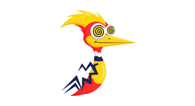 Dizzy Cartoon Woodpecker Bird with Swirling Eyes, Funny Mascot