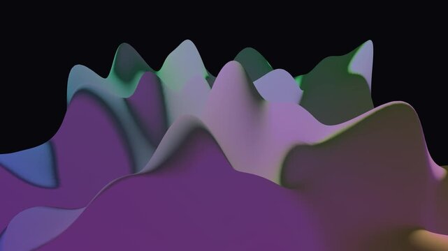 Abstract Wavy Landscape with Purple and Blue Hues on Black Background.