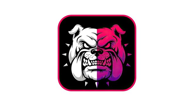 Angry bulldog head mascot logo in square frame.