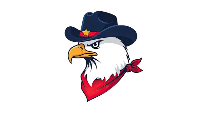 American bald eagle mascot with cowboy hat and bandana.