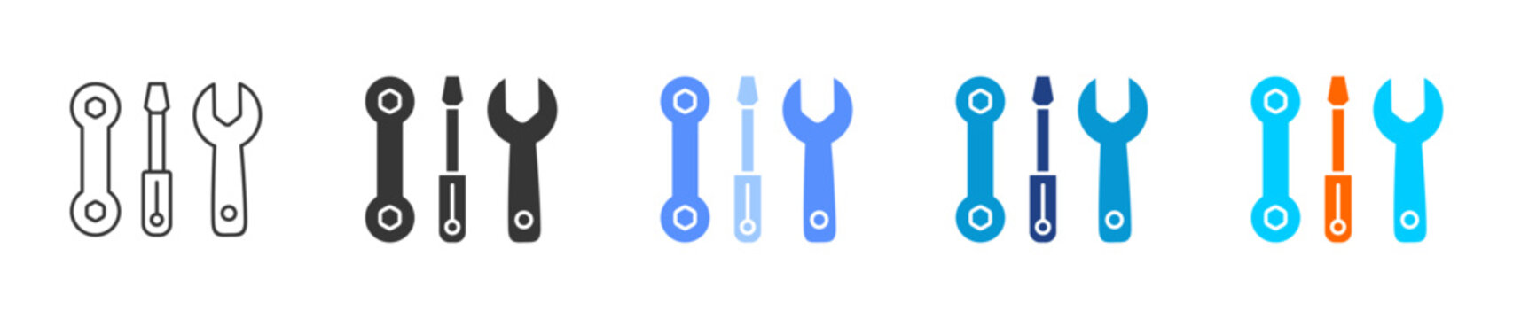 Wrench icon set multiple style collection	