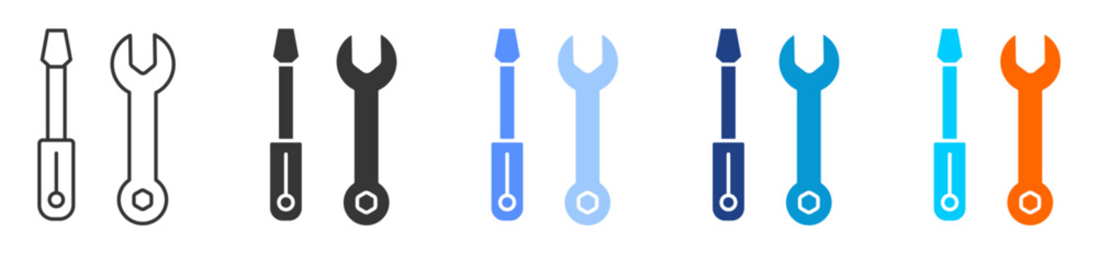 Screwdriver icon set multiple style collection	