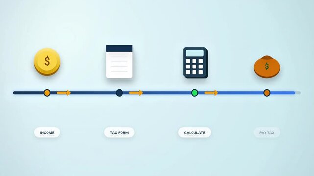 Tax process animated timeline infographic showing financial workflow steps