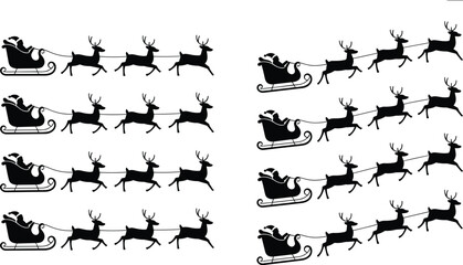 Santa Claus sleigh with reindeer silhouettes, vector illustration of Christmas holiday festive artwork design elements for winter celebration © MstMostarina