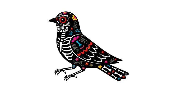 Day of the Dead sugar skull bird vector illustration