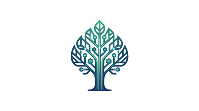 Abstract digital tree logo design with circuit board elements.