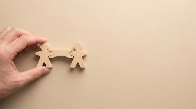 Individual holding a wooden toy representing workplace connection strategy and engagement in a conceptual framework