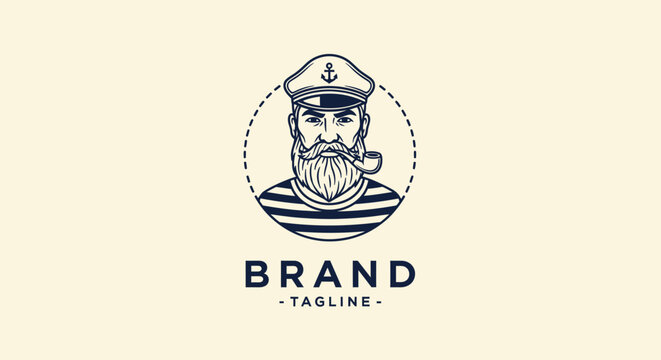 Nautical-themed logo featuring a bearded sailor with pipe, striped shirt