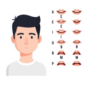 Character Animation Lip Sync Set with Male Avatar and Various Mouth Shapes for Phonemes and Speech