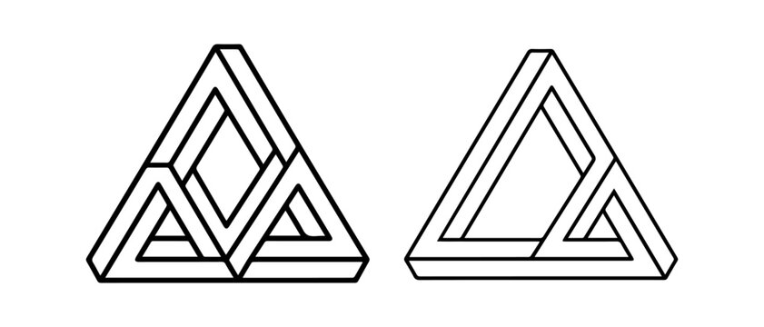 Two impossible triangle optical illusions penrose triangles on a white background line art illusion