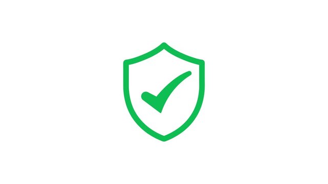 Green shield check mark icon for security and protection animation