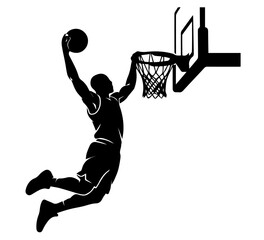 Basketball player dunking silhouette with slam dunk black and white basketball silhouette competition © Md