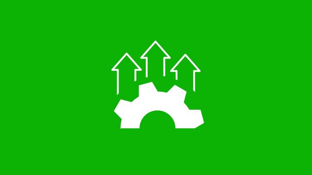Gear icon with upward arrows showing business growth and progress animation