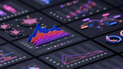Plakat Financial data document graph chart report statistic marketing research development planning management strategy analysis accounting. Financial business technology concept. 3d rendering.