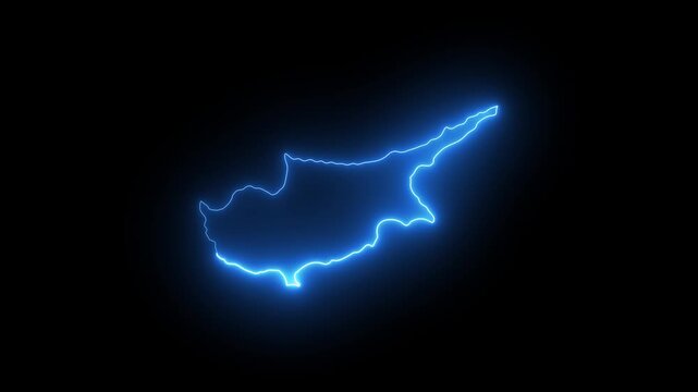 Glowing blue cyprus map outline for travel and geography animation