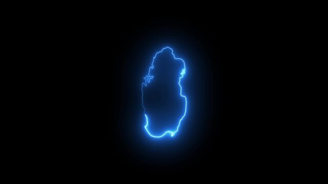 Glowing blue qatar map outline for travel and geography animation