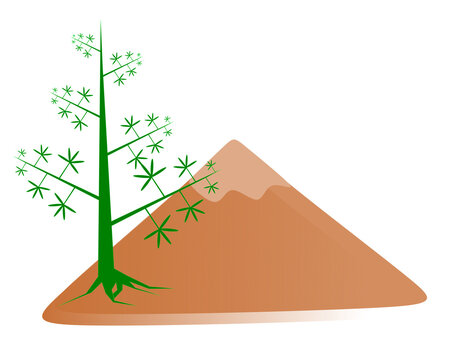 Ceiba pentandra kapok tree and mountain isolated on transparent background, tropical nature vector