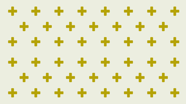 yellow plus sign pattern on a pale green background repeating geometric design