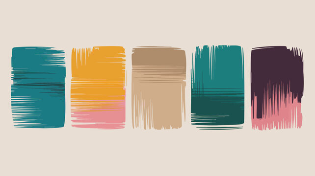 abstract brushstroke swatches in teal gold beige and plum colors on a neutral background