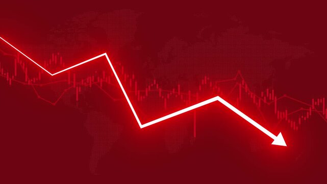 Global financial market chart showing economic decline and trading crash animation