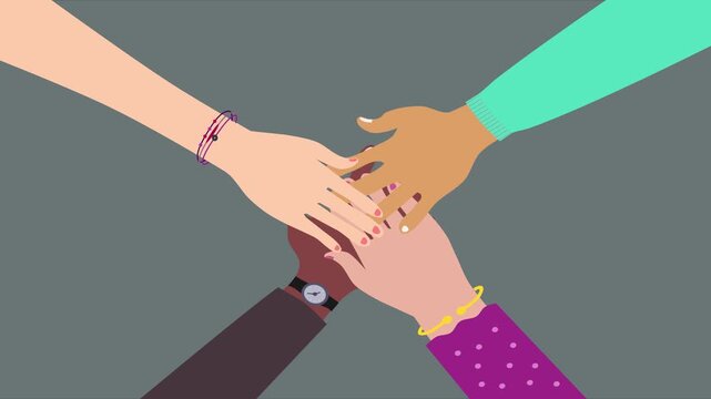 Multicultural people holding hands. Hands in a circle. Volunteer people group concept.