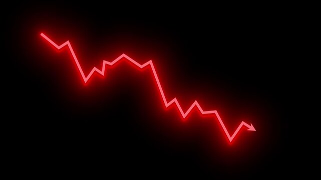 Red downward financial chart arrow showing market decline animation trend