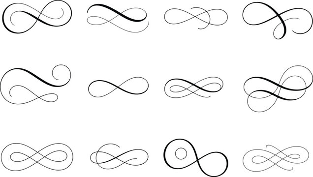 infinity loop symbols pattern with hand-drawn line art on transparent background for design
