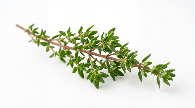 Fresh green thyme herb sprig isolated on white