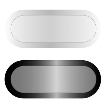 Minimal glossy rounded rectangle UI buttons set with metallic gradient effects in white and black tones on transparent background