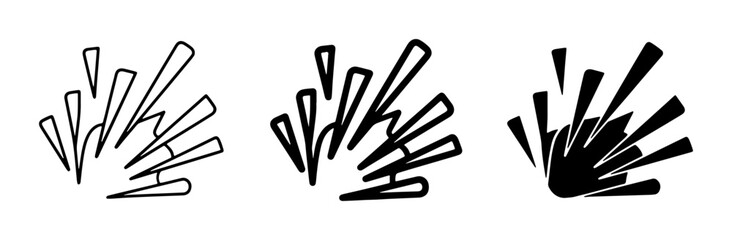 Explosion Burst Icons, Impact Starburst Graphics, Dynamic Energy Splatter Symbols. Set of 3 graphic elements for design. © Jubayer