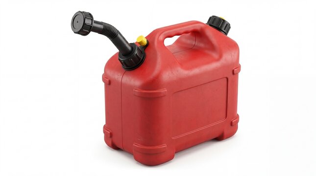 Red plastic fuel can for gasoline or diesel storage