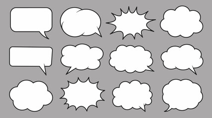 Collection Of Comic Book Speech Bubbles And Burst Shapes Vector Illustration balloons thought explosion effects graphic dialogue boxes conversation communication narrative © Iconhub